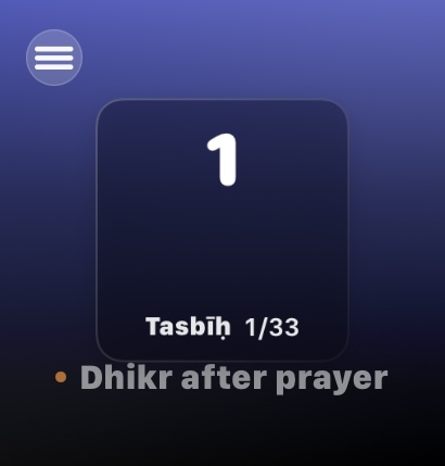 DacTasbih After Prayer mode on Apple Watch showing Tasbih progress 1 of 33